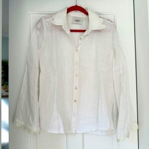 Anthropologie Azulu Colombia White Linen Wave Glitter Detail Blouse Size Small